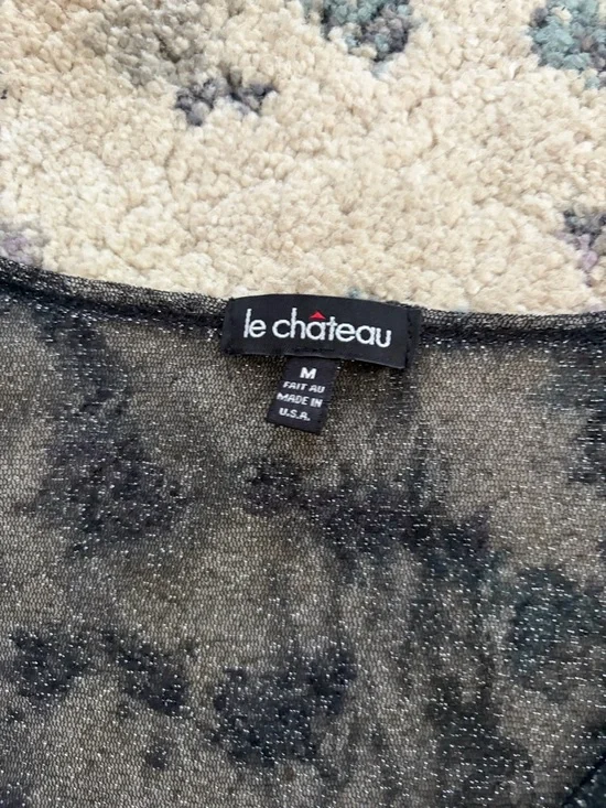 Vintage Mesh Le Chateau Whimsygoth Sparkle Asymmetrical Floral Top - Picture 3 of 3